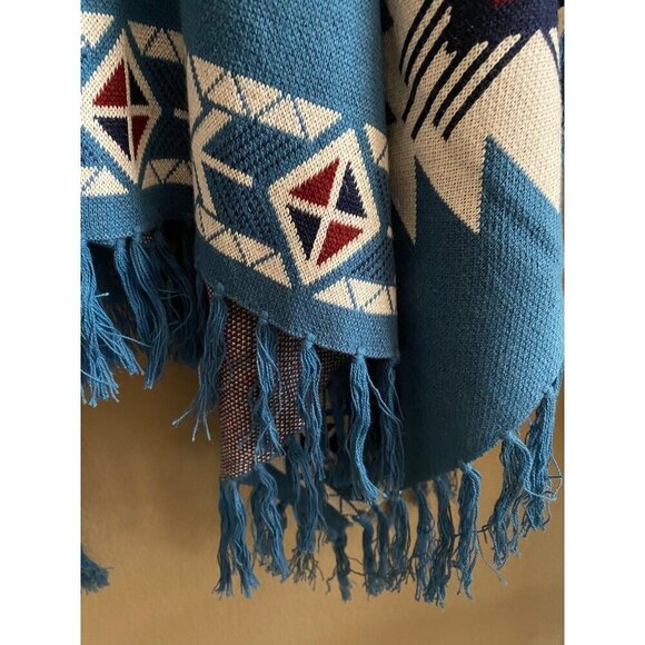 Lucchese Lightweight Alpaca Cape Peruvian Poncho Taos Collegiate Blue OS NWT - Picture 4 of 6